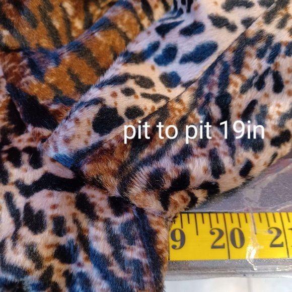 GUESS L Cropped Fur Lined Blazer Jacket Flared 3/4 Sleeve Y2K Retro Animal Print - Picture 11 of 15